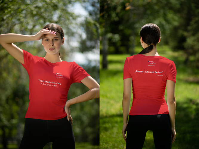 Bedruckte Laufshirts im Flexdruck für die Stadtmarketinggesellschaft Dessau-Roßlau