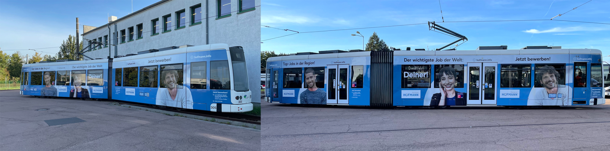 Tram - Vollfolierung mit Corporate Design für Hoffmann in Sachsen-Anhalt