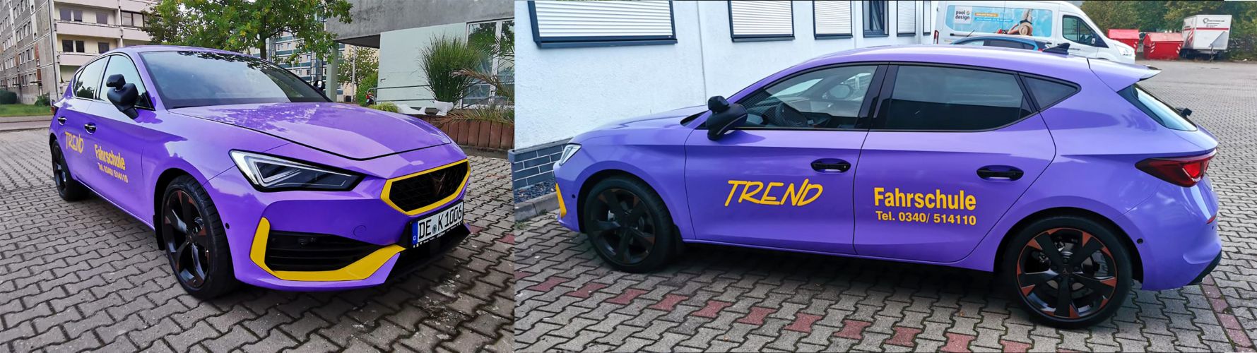 PKW Vollfolierung mit Corporate Design für Fahrschule Trend